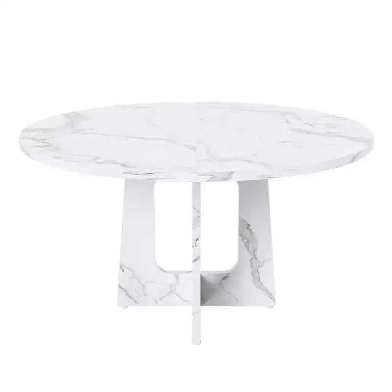 Table à manger ronde de 47 pouces pour 4 personnes, table de ferme en MDF avec finition marbre blanc, capacité de 300 lb, assemblage facile pour salle à manger, cuisine, salon