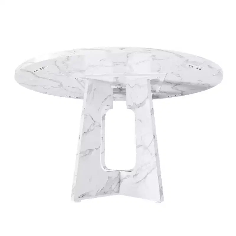 Table à manger ronde de 47 pouces pour 4 personnes, table de ferme en MDF avec finition marbre blanc, capacité de 300 lb, assemblage facile pour salle à manger, cuisine, salon