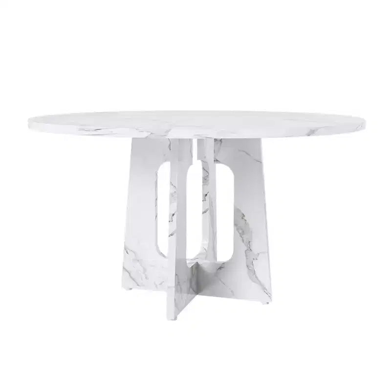 Table à manger ronde de 47 pouces pour 4 personnes, table de ferme en MDF avec finition marbre blanc, capacité de 300 lb, assemblage facile pour salle à manger, cuisine, salon