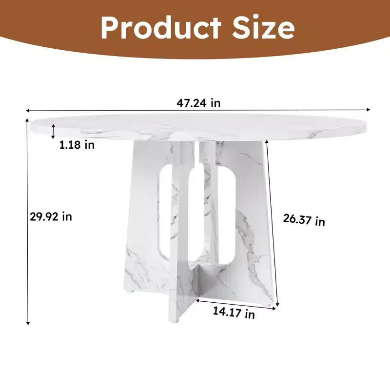 Table à manger ronde de 47 pouces pour 4 personnes, table de ferme en MDF avec finition marbre blanc, capacité de 300 lb, assemblage facile pour salle à manger, cuisine, salon