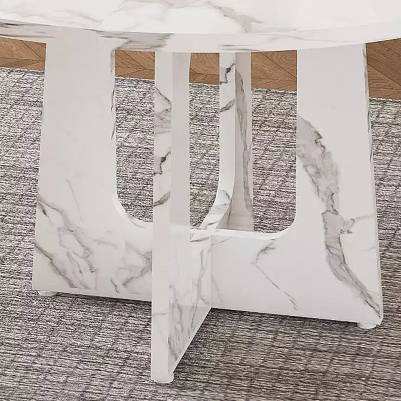 Table à manger ronde de 47 pouces pour 4 personnes, table de ferme en MDF avec finition marbre blanc, capacité de 300 lb, assemblage facile pour salle à manger, cuisine, salon