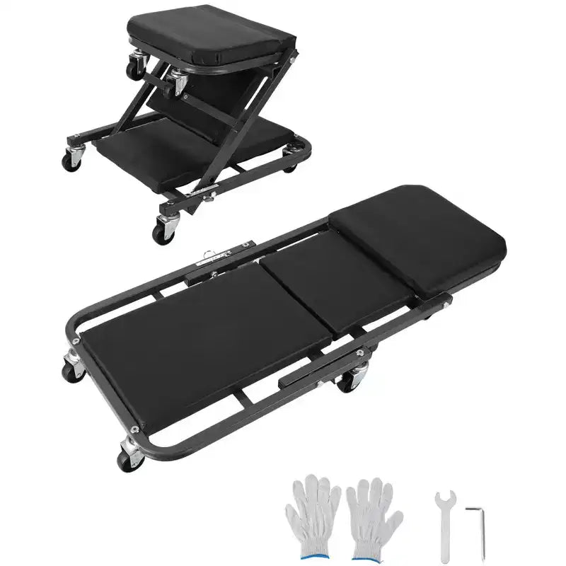 2-in-1 Folding Z-Style Mechanic Creeper Seat, 36 Rolling Garage Chair with Swivel Wheels, Heavy Duty Shop Creeper for Auto Repair