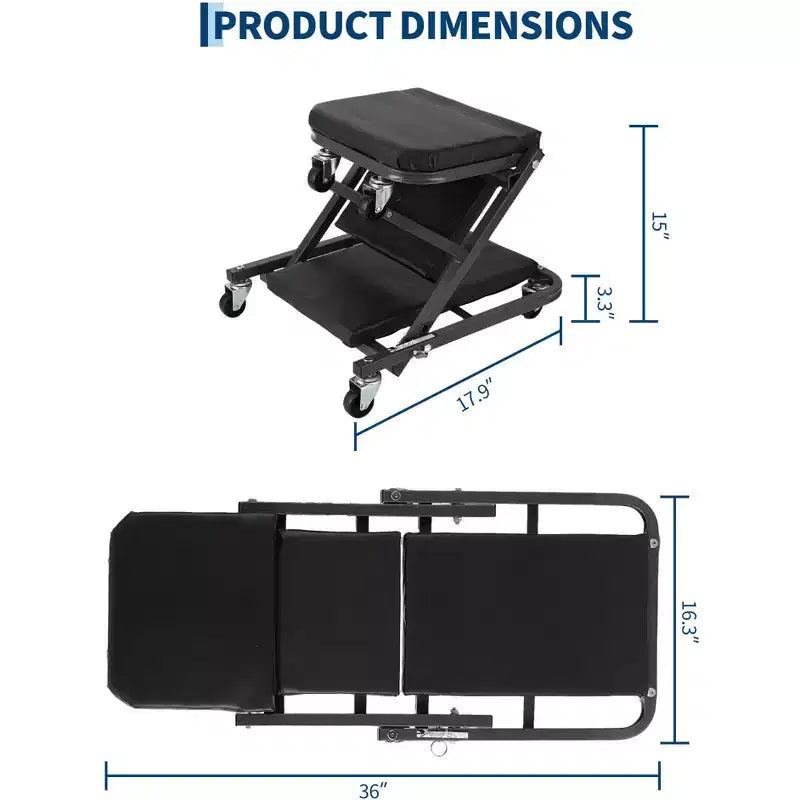 Siège/allonge pliable 2-en-1 de mécanicien, avec roulettes pivotantes, capacité de 136 kg, pour réparation automobile