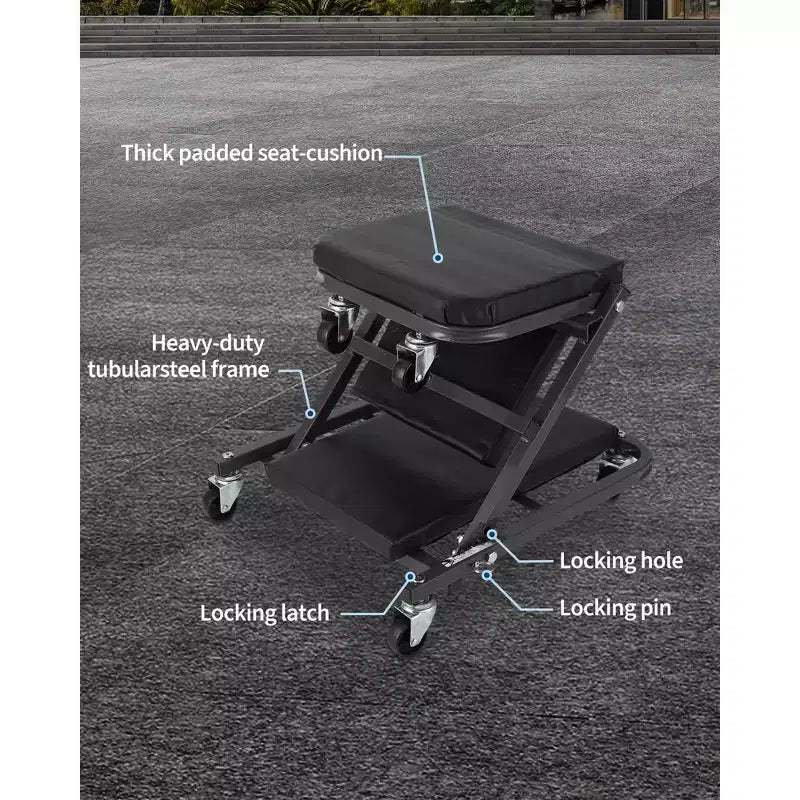 Siège/allonge pliable 2-en-1 de mécanicien, avec roulettes pivotantes, capacité de 136 kg, pour réparation automobile