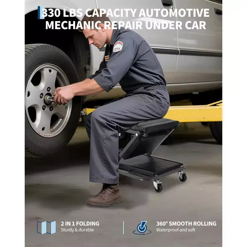 Siège/allonge pliable 2-en-1 de mécanicien, avec roulettes pivotantes, capacité de 136 kg, pour réparation automobile