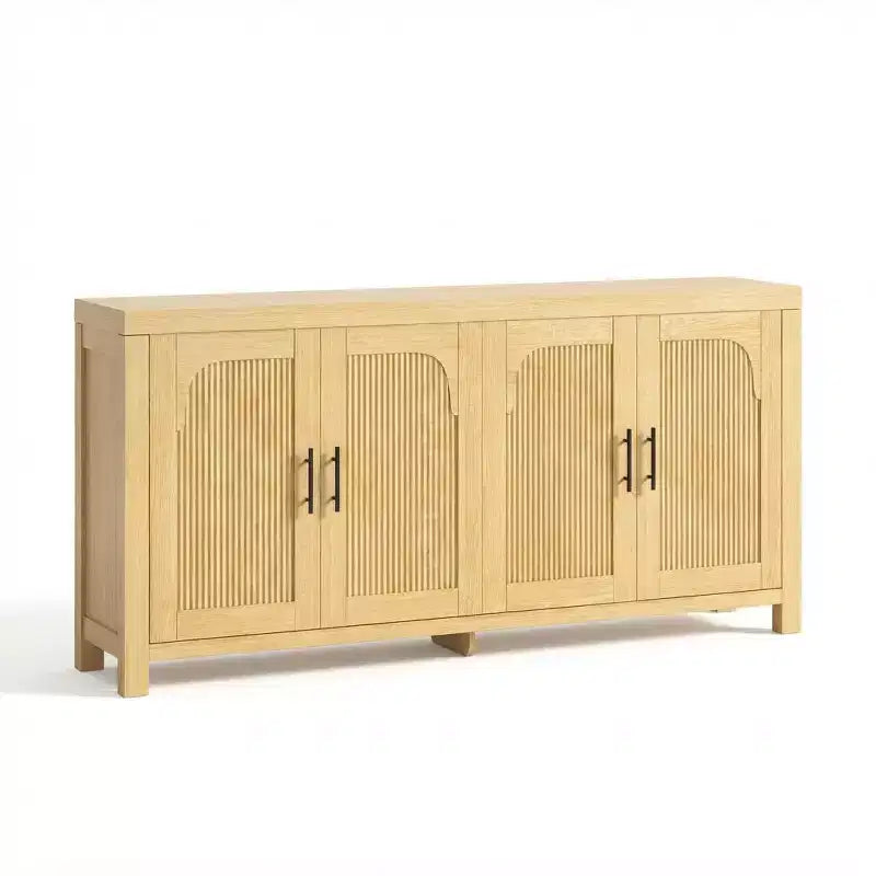 Buffet de salle à manger 71 po avec 4 portes, buffet crédence cannelé avec gestion des câbles et étagères réglables, buffet de cuisine