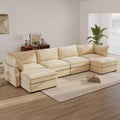 MooxvMoo 146in U Shaped Couch with Storage, Chenille Sofas for Living Room,Sectional Couch w/ Pull Out Drawer & Throw Pillows & Storage Ottoman,Wheat