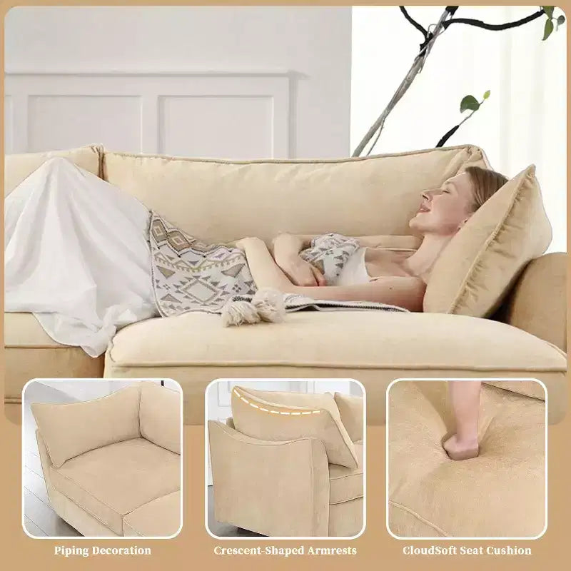 MooxvMoo Canapé d'angle en forme de U de 370 cm avec rangement, canapés en chenille pour salon, canapé modulable avec tiroir coulissant, oreillers décoratifs et pouf de rangement, couleur Blé