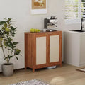 Farmhouse Rattan Wood Storage Cabinet, Adjustable Shelves Sideboard