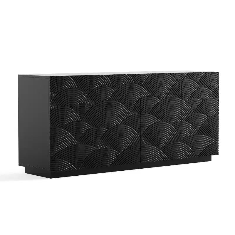 JVNOXK Buffet moderne à quatre portes de 150 cm, meuble de rangement rectangulaire avec dispositif anti-basculement indépendant, adapté aux cuisines, noir