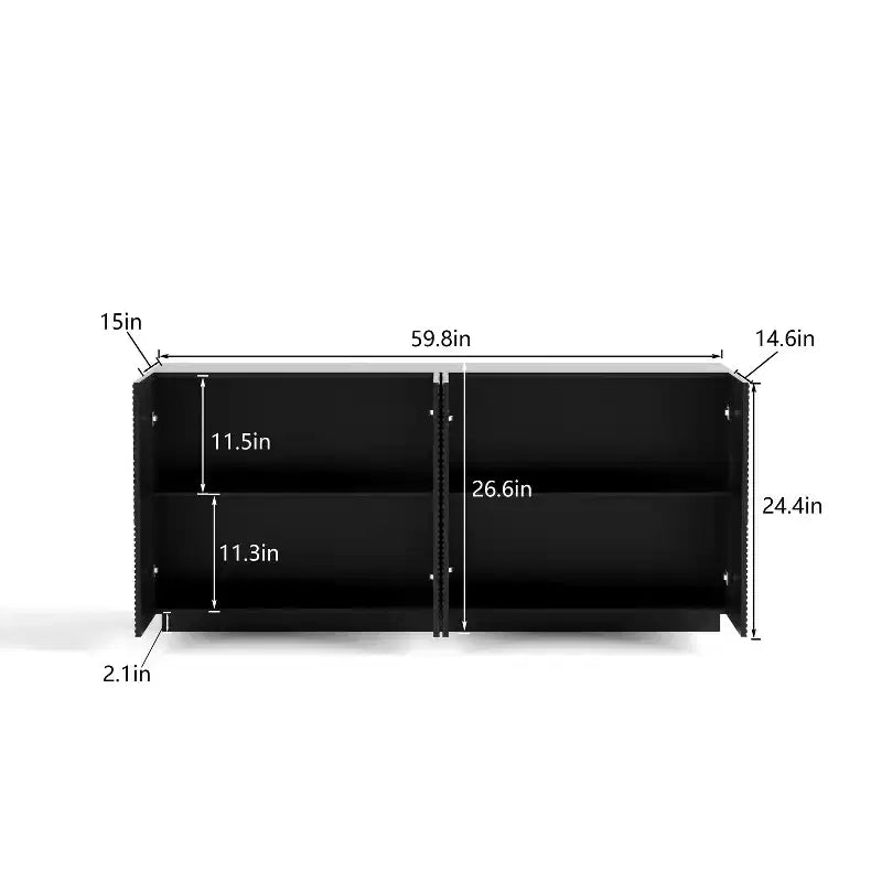 JVNOXK Buffet moderne à quatre portes de 150 cm, meuble de rangement rectangulaire avec dispositif anti-basculement indépendant, adapté aux cuisines, noir