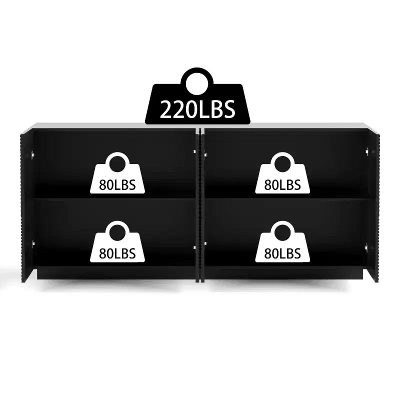 JVNOXK Buffet moderne à quatre portes de 150 cm, meuble de rangement rectangulaire avec dispositif anti-basculement indépendant, adapté aux cuisines, noir
