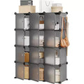 12 Cube Storage Organizer with Doors Modular Plastic Bookcase for Bedroom Living Room, Gray