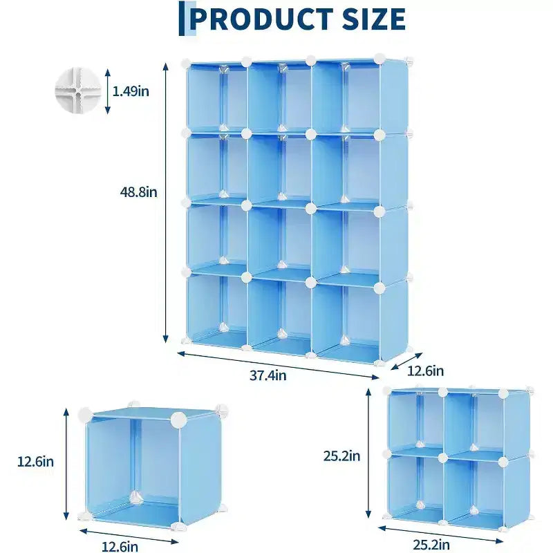 Organisateur de rangement 12 cubes en PVC, meuble multifonctionnel empilable pour le bureau à domicile, bleu