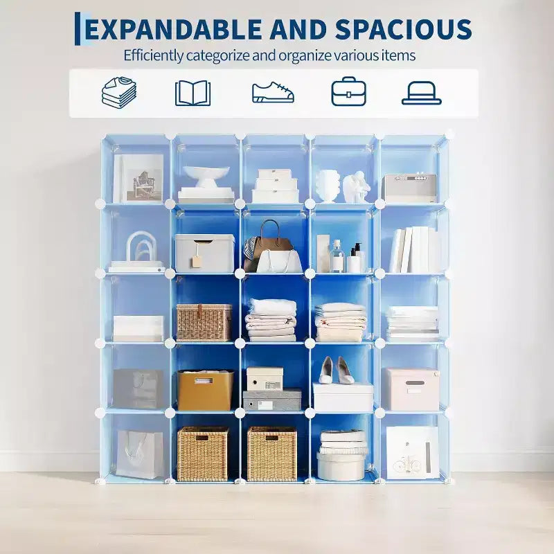 Organisateur de rangement 12 cubes en PVC, meuble multifonctionnel empilable pour le bureau à domicile, bleu