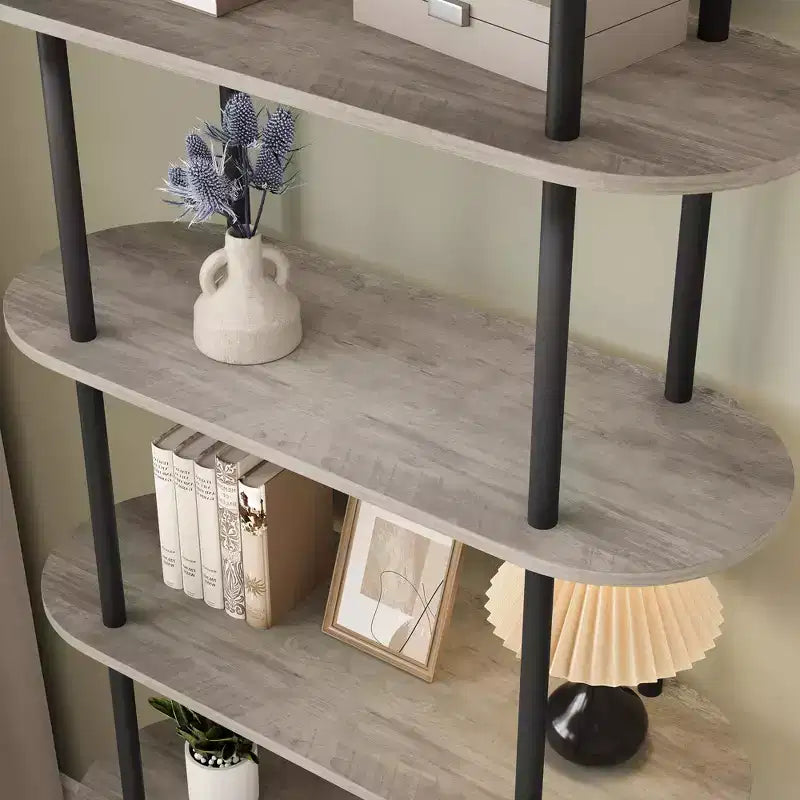 Lot de 2 bibliothèques à arcades noires et gris graphite 71 C, étagère à 5 niveaux avec cadre en métal pour salon/chambre/bureau
