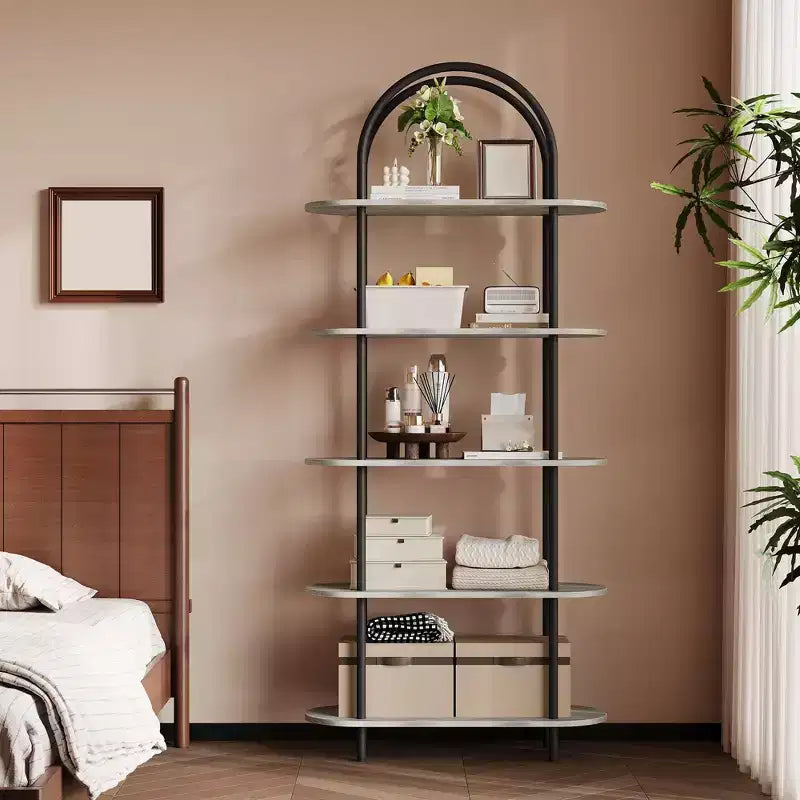 Lot de 2 bibliothèques à arcades noires et gris graphite 71 C, étagère à 5 niveaux avec cadre en métal pour salon/chambre/bureau