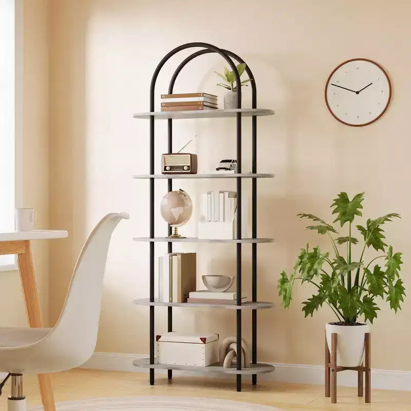 Lot de 2 bibliothèques à arcades noires et gris graphite 71 C, étagère à 5 niveaux avec cadre en métal pour salon/chambre/bureau