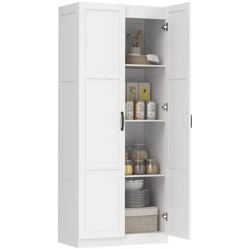HOMCOM Armoire de cuisine haute de 180 cm avec charnières à fermeture douce, Armoire de rangement de style ferme sur pied avec étagères réglables