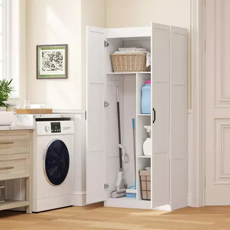 HOMCOM Armoire de cuisine haute de 180 cm avec charnières à fermeture douce, Armoire de rangement de style ferme sur pied avec étagères réglables