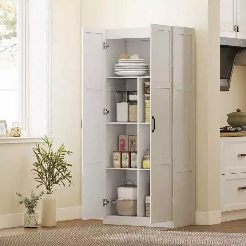 HOMCOM Armoire de cuisine haute de 180 cm avec charnières à fermeture douce, Armoire de rangement de style ferme sur pied avec étagères réglables
