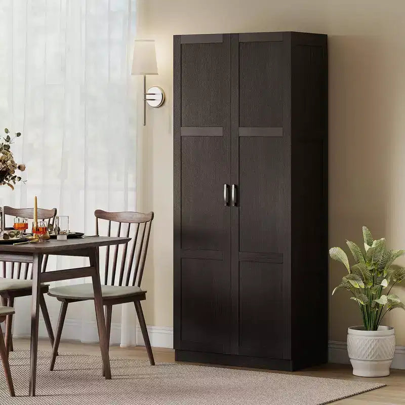 HOMCOM Armoire de cuisine haute de 180 cm avec charnières à fermeture douce, Armoire de rangement de style ferme sur pied avec étagères réglables