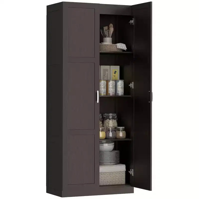 HOMCOM Armoire de cuisine haute de 180 cm avec charnières à fermeture douce, Armoire de rangement de style ferme sur pied avec étagères réglables