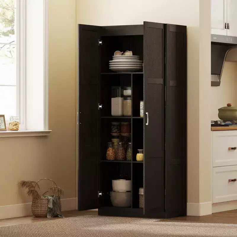 HOMCOM Armoire de cuisine haute de 180 cm avec charnières à fermeture douce, Armoire de rangement de style ferme sur pied avec étagères réglables