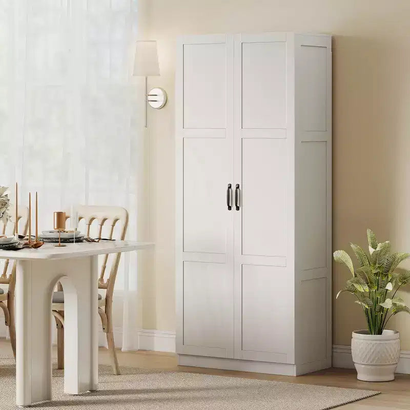 HOMCOM Armoire de cuisine haute de 180 cm avec charnières à fermeture douce, Armoire de rangement de style ferme sur pied avec étagères réglables