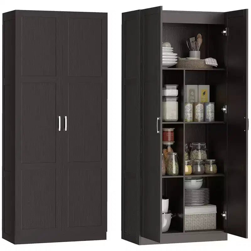HOMCOM 71 Tall Kitchen Pantry Cabinet with Soft-Close Hinges, Farmhouse Freestanding Pantry Storage Cabinet with Adjustable Shelves