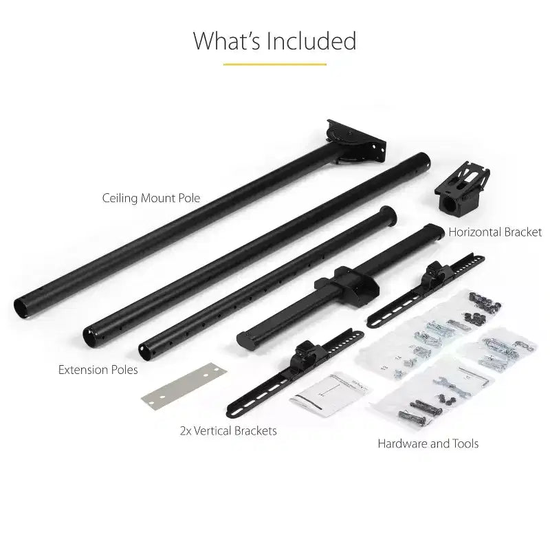 Support TV pour plafond haut StarTech, mât long de 2,5 m à 3 m – Noir