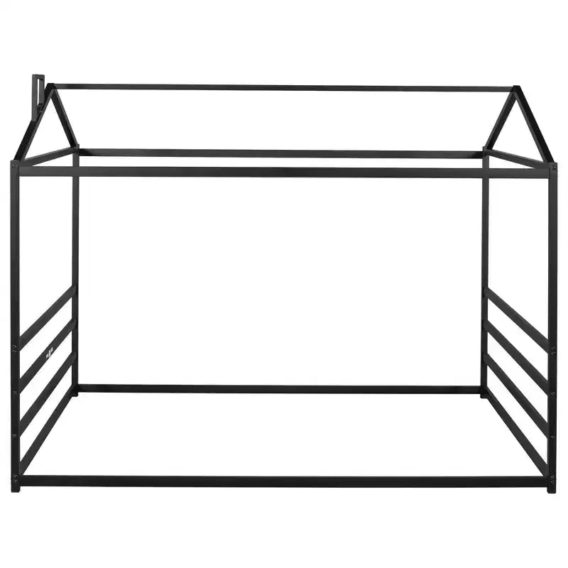Lit en métal en forme de maison Luxystar, Grand Lit (Queen Size), Noir