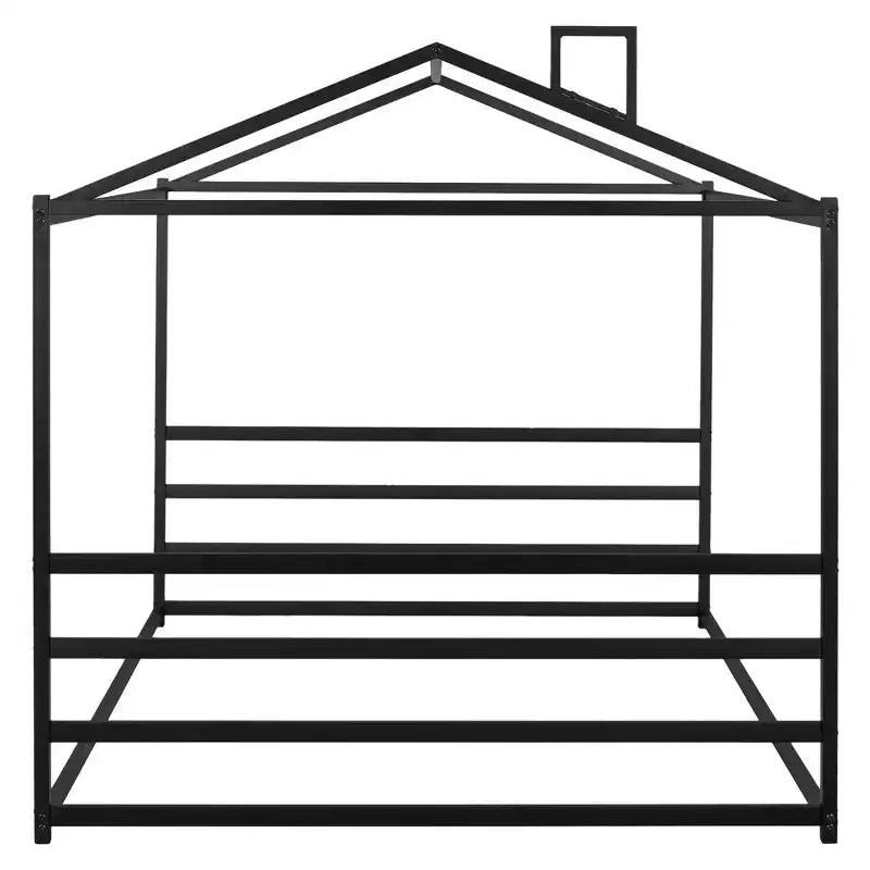 Lit en métal en forme de maison Luxystar, Grand Lit (Queen Size), Noir