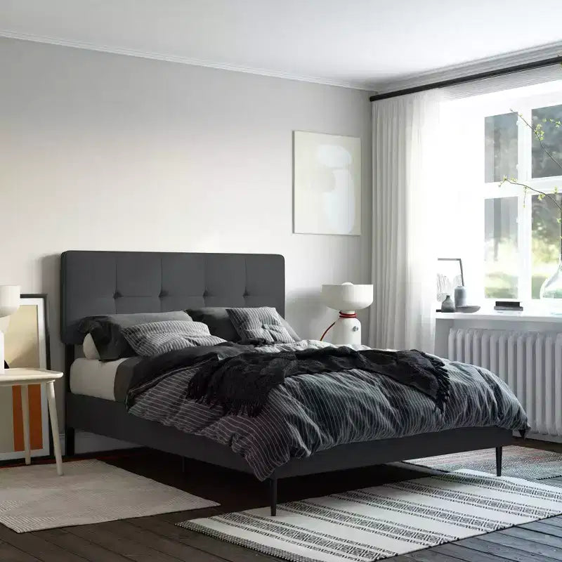Lit plateforme capitonné en lin avec tête de lit réglable GDFStudio Ashford