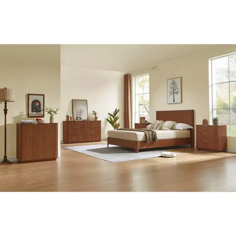 JVNOXK Commode moderne 6 tiroirs 55 pouces, design à vagues incurvées, pour chambre ou salon, meuble de rangement en bois, Noyer