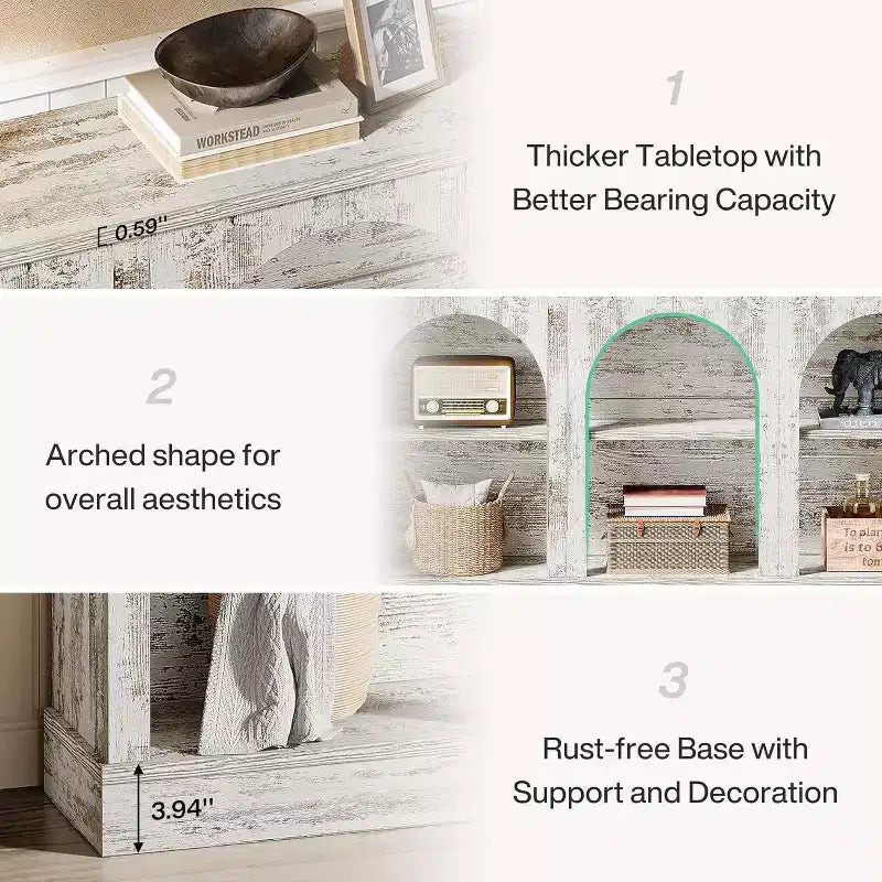 Lantine Console Étroite de 63 Pouces avec Étagère à 3 Niveaux, Table de Hall d'Entrée au Style Ferme Moderne pour Couloir, Salon, Blanc Vieilli