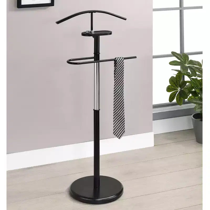 Kings Brand Furniture Valet Stand Black and Gold/Chrome Metal Contemporary Clothing Organizer with Tray for Bedroom Closet Storage Rack Indoor