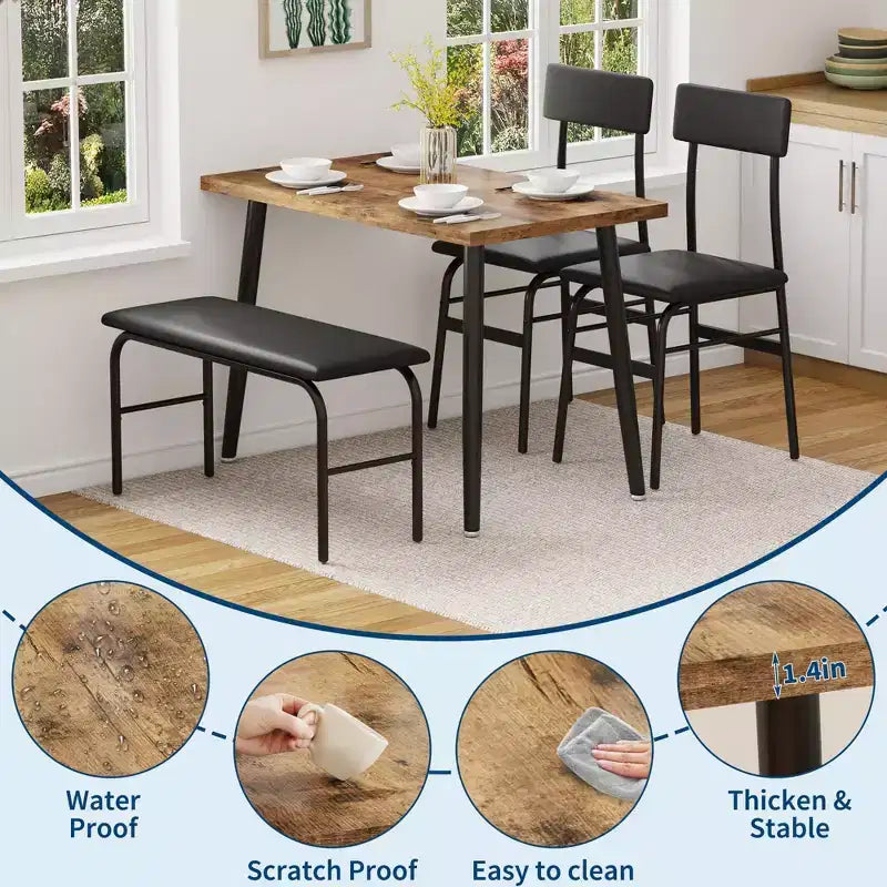 Ensemble table à manger pour 4 personnes, table de cuisine en bois avec banc rembourré et 2 chaises, meubles peu encombrants pour cuisine, salle à manger, appartement, style rétro
