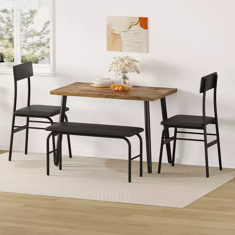 Ensemble table à manger pour 4 personnes, table de cuisine en bois avec banc rembourré et 2 chaises, meubles peu encombrants pour cuisine, salle à manger, appartement, style rétro