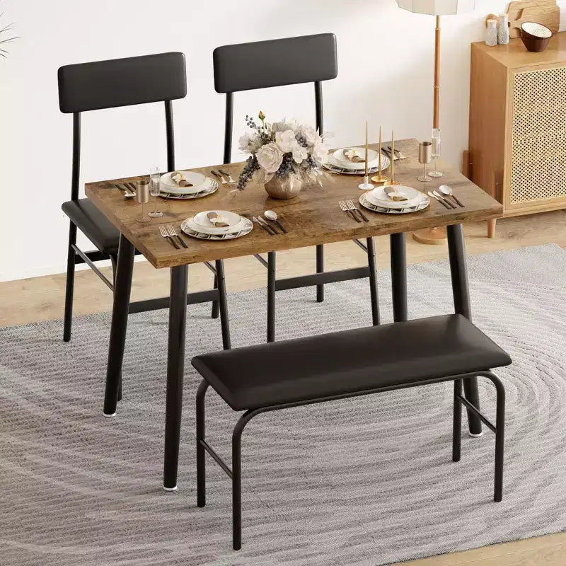 Ensemble table à manger pour 4 personnes, table de cuisine en bois avec banc rembourré et 2 chaises, meubles peu encombrants pour cuisine, salle à manger, appartement, style rétro