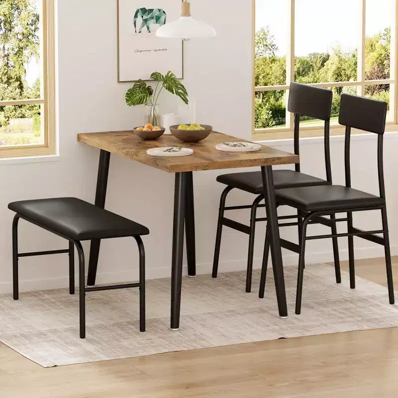 Ensemble table à manger pour 4 personnes, table de cuisine en bois avec banc rembourré et 2 chaises, meubles peu encombrants pour cuisine, salle à manger, appartement, style rétro
