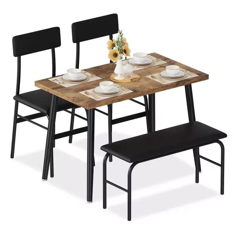 Ensemble table à manger pour 4 personnes, table de cuisine en bois avec banc rembourré et 2 chaises, meubles peu encombrants pour cuisine, salle à manger, appartement, style rétro