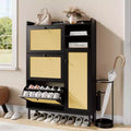 Shoe Storage Cabinet with 4 Flip Drawers, Hidden Shoe Storage Organizer with Rattan Doors, Freestanding Shoe Rack Cabinet For Living Room, Brown