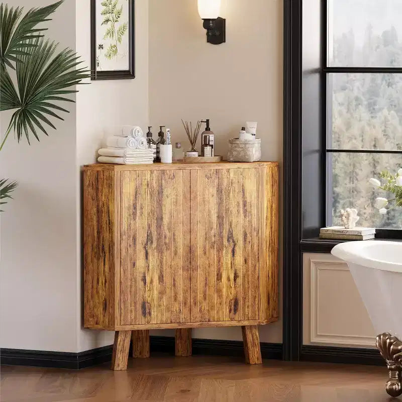 Meuble d'angle d'affichage de 31,5 avec étagère réglable - Unité de rangement triangulaire pour salle de bain, salon, couloir