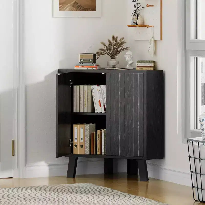 Meuble d'angle d'affichage de 31,5 avec étagère réglable - Unité de rangement triangulaire pour salle de bain, salon, couloir