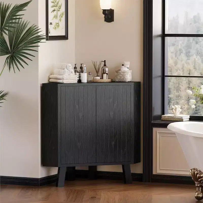 Meuble d'angle d'affichage de 31,5 avec étagère réglable - Unité de rangement triangulaire pour salle de bain, salon, couloir