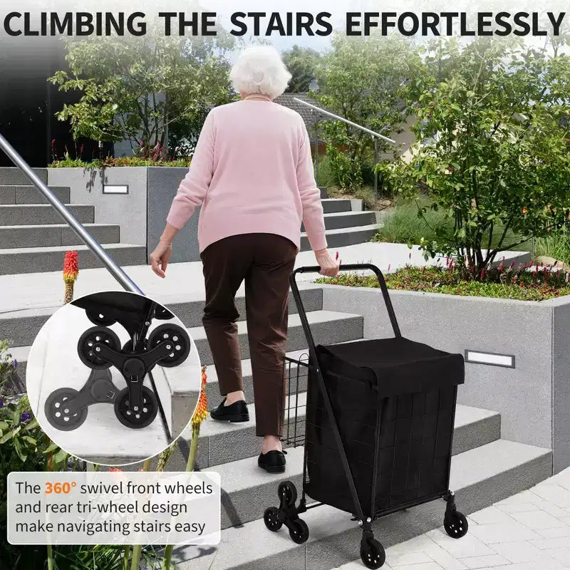 Chariot de courses pliant, trolley d'épicerie pivotant à 360° avec roues monte-escaliers, chariot utilitaire robuste avec doublure imperméable pour les courses, le camping