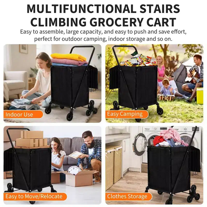 Chariot de courses pliant, trolley d'épicerie pivotant à 360° avec roues monte-escaliers, chariot utilitaire robuste avec doublure imperméable pour les courses, le camping