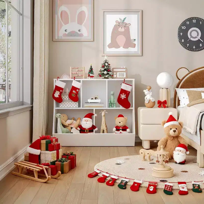 ACOINEL 35.4 Bibliothèque pour enfants avec pied de lit - Rangement de jouets, étagère à jouets pour enfants et meuble de rangement à 5 casiers