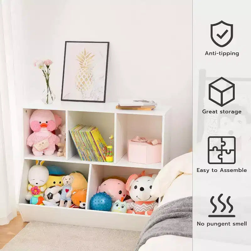ACOINEL 35.4 Bibliothèque pour enfants avec pied de lit - Rangement de jouets, étagère à jouets pour enfants et meuble de rangement à 5 casiers